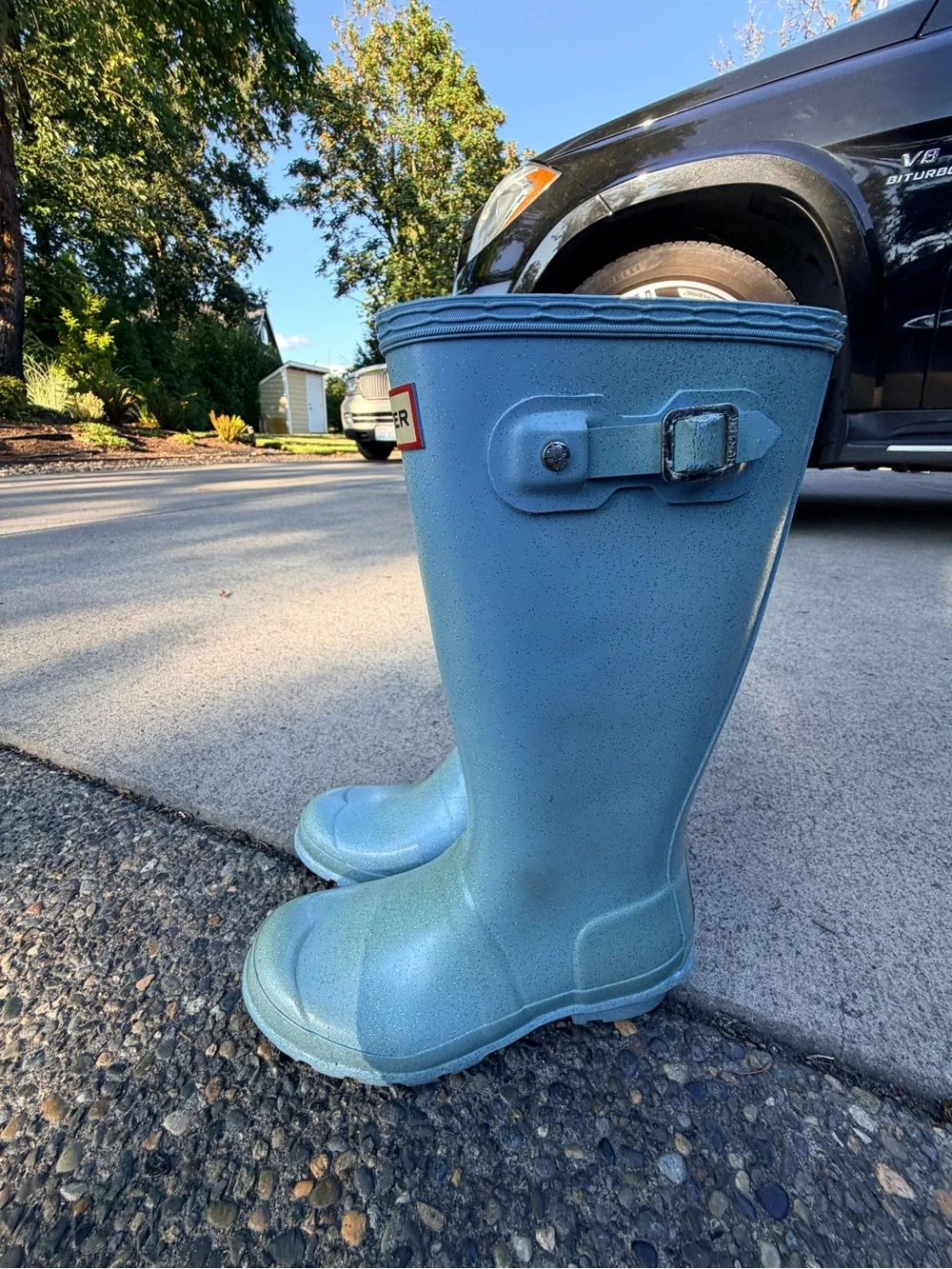 Hunter Gloss Tall Rain Boots in Sky Blue